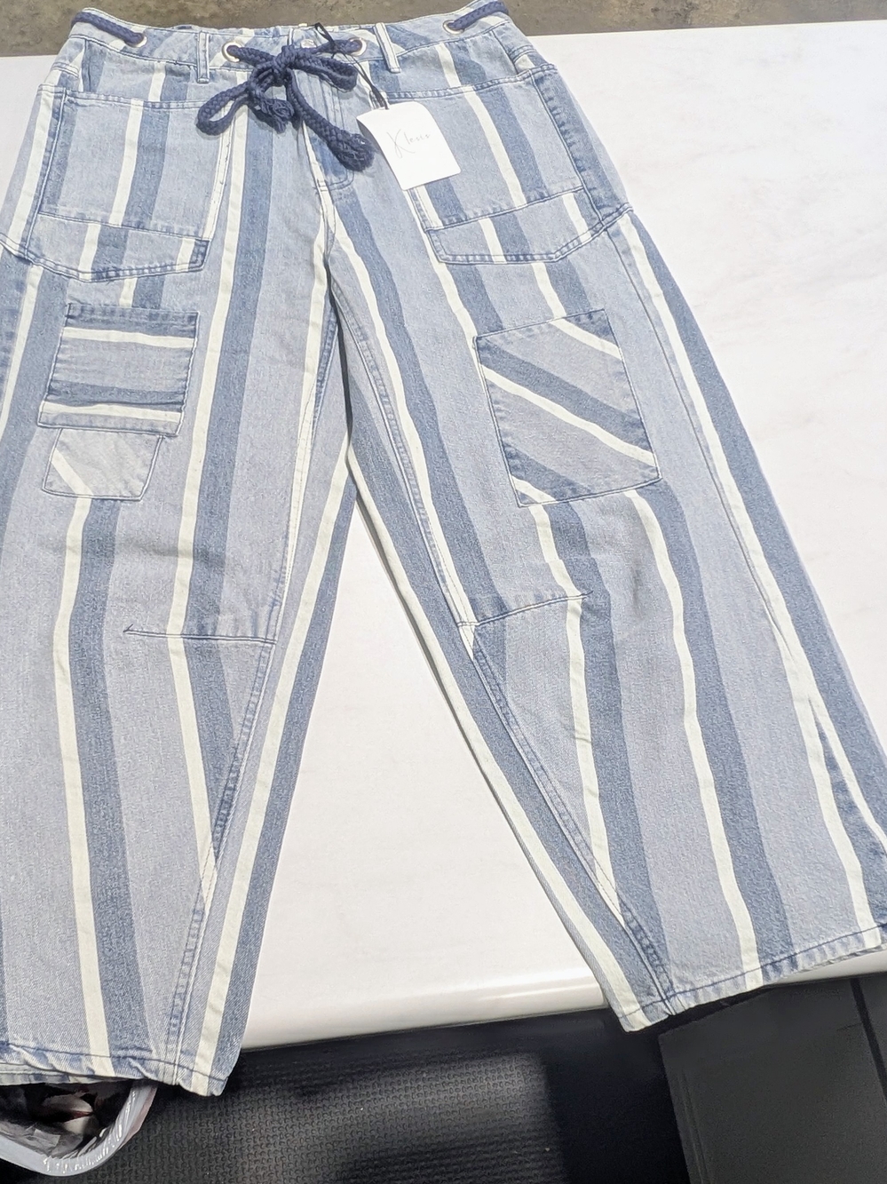 Striped Blue & White Wide-Leg Women's Jeans
